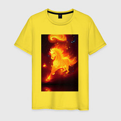 Футболка хлопковая мужская Скачущий огненный конь, цвет: желтый