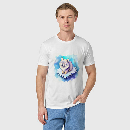 Мужская футболка Милый волчонок на льдинке / Белый – фото 3