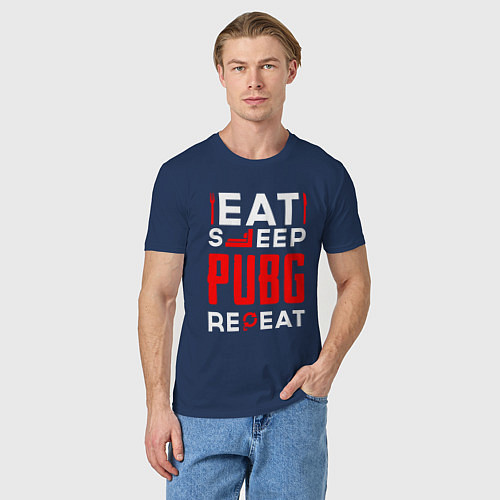 Мужская футболка Надпись eat sleep PUBG repeat / Тёмно-синий – фото 3