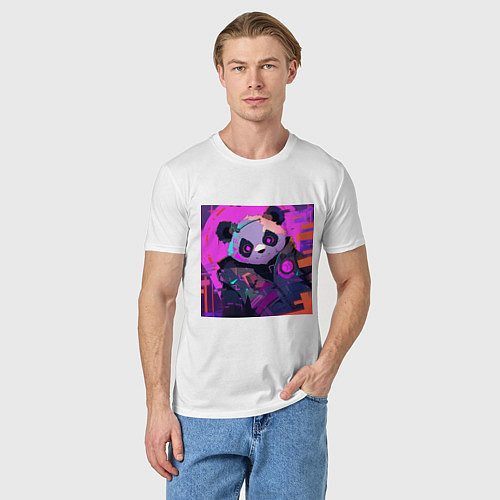 Мужская футболка Аниме панда в лучах неона / Белый – фото 3