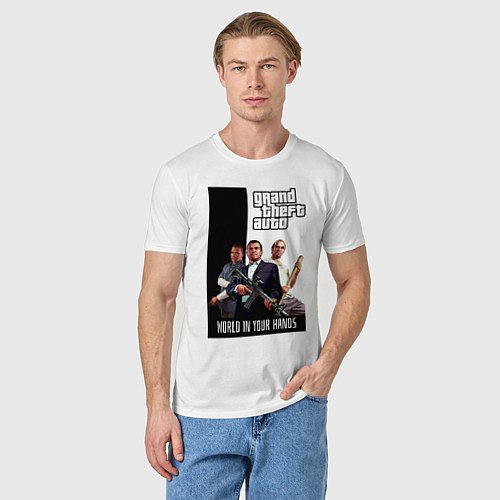 Мужская футболка Майкл, Франклин, Тревор из GTA / Белый – фото 3