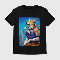 Футболка хлопковая мужская The dog is a brave cosmonaut, цвет: черный