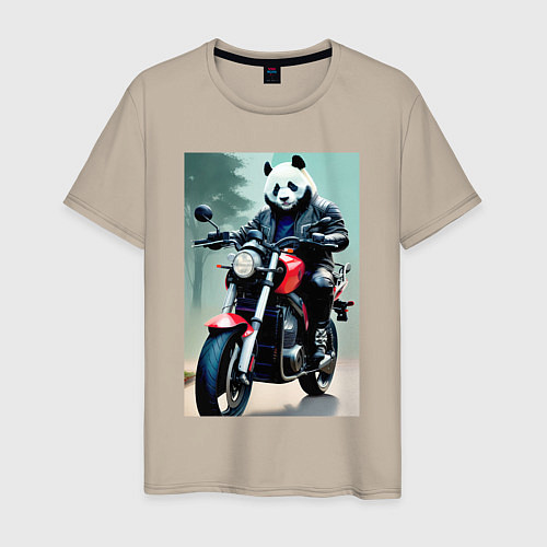 Мужская футболка Panda - cool biker / Миндальный – фото 1