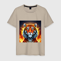 Футболка хлопковая мужская Огненный тигр, цвет: миндальный