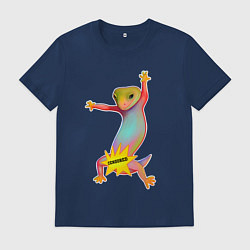 Футболка хлопковая мужская Веселая ящерица цензура, цвет: тёмно-синий