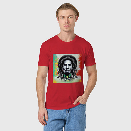 Мужская футболка Боб Марли граффити триколор / Красный – фото 3