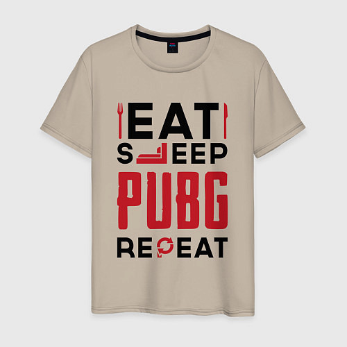 Мужская футболка Надпись: eat sleep PUBG repeat / Миндальный – фото 1