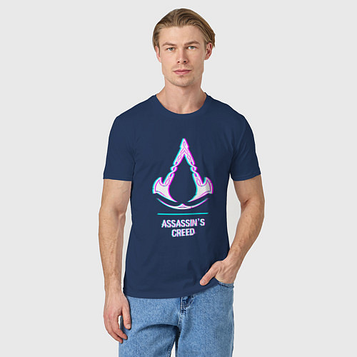 Мужская футболка Assassins Creed в стиле glitch и баги графики / Тёмно-синий – фото 3