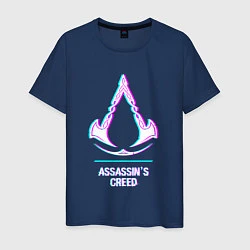 Футболка хлопковая мужская Assassins Creed в стиле glitch и баги графики, цвет: тёмно-синий