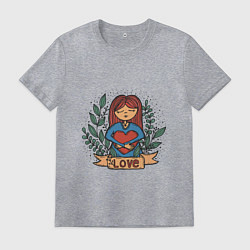 Футболка хлопковая мужская Девочка с большим любящим сердцем, цвет: меланж