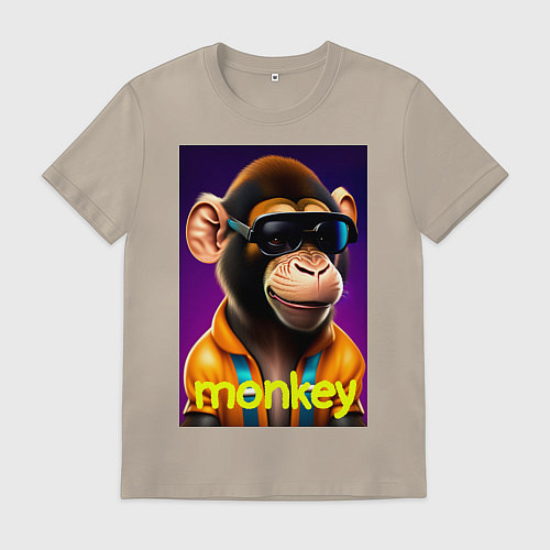 Мужская футболка Обезьяна хипстер / Миндальный – фото 1