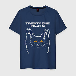 Футболка хлопковая мужская Twenty One Pilots rock cat, цвет: тёмно-синий