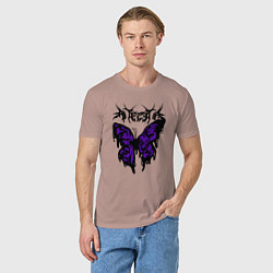 Футболка хлопковая мужская Gothic black butterfly, цвет: пыльно-розовый — фото 2