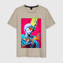 Футболка хлопковая мужская Andy Warhol - self-portrait, цвет: миндальный