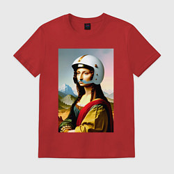 Футболка хлопковая мужская Мона Лиза в шлеме - нейросеть, цвет: красный