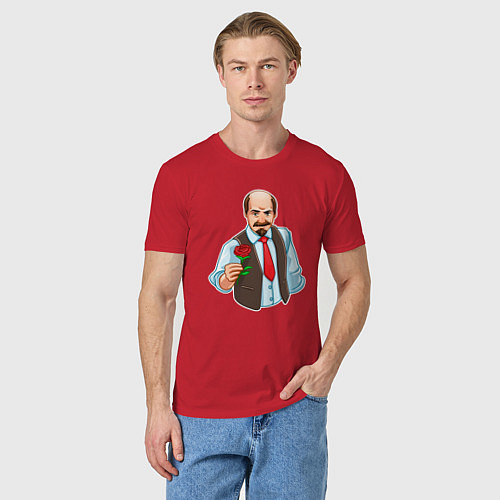 Мужская футболка Ленин с розой / Красный – фото 3