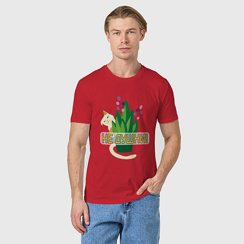 Мужская футболка Кот с цветком и надписью / Красный – фото 3