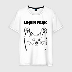 Футболка хлопковая мужская Linkin Park - rock cat, цвет: белый