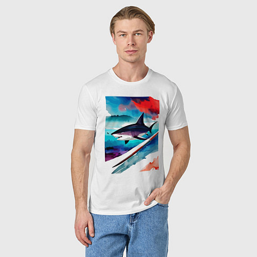 Мужская футболка Shark - watercolor - art / Белый – фото 3