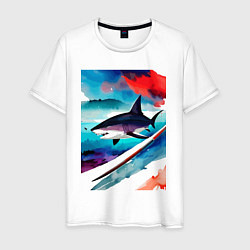 Футболка хлопковая мужская Shark - watercolor - art, цвет: белый