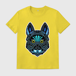 Футболка хлопковая мужская Неоновая голова собаки, цвет: желтый