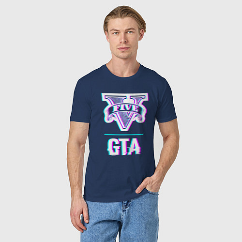 Мужская футболка GTA в стиле glitch и баги графики / Тёмно-синий – фото 3