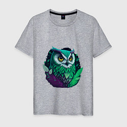 Футболка хлопковая мужская Изумрудная сова, цвет: меланж