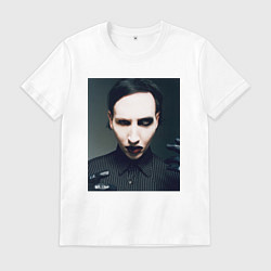 Футболка хлопковая мужская Marilyn Manson фотопортрет, цвет: белый
