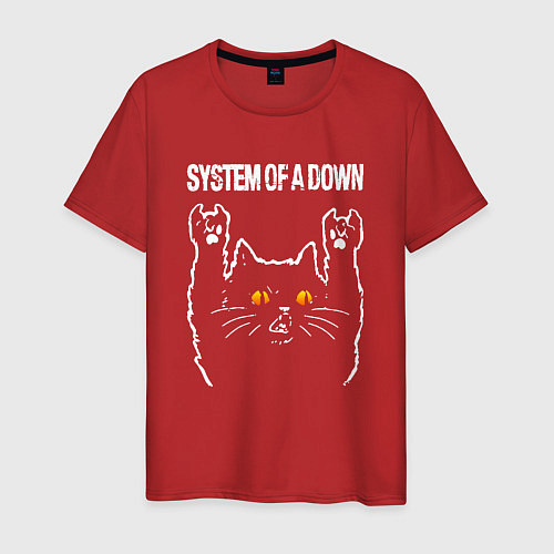 Мужская футболка System of a Down rock cat / Красный – фото 1