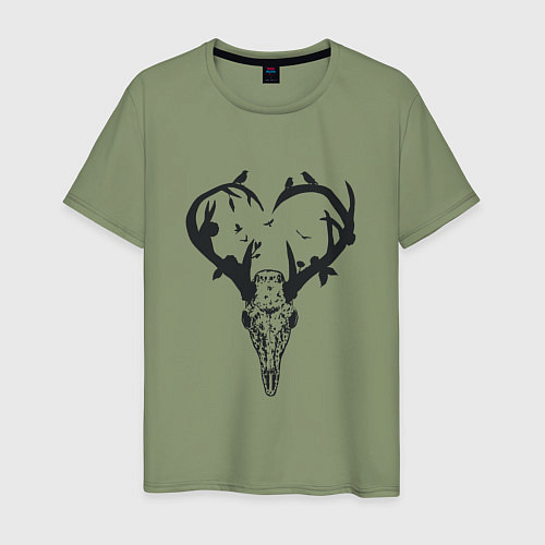 Мужская футболка Череп олень с рогами в виде сердца / Авокадо – фото 1