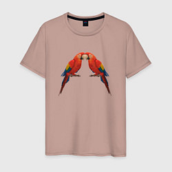Футболка хлопковая мужская Пара красных попугаев, цвет: пыльно-розовый