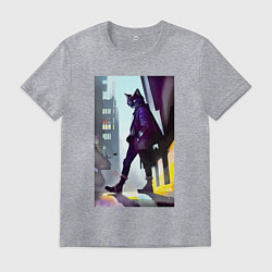 Футболка хлопковая мужская Чёрный котяра на своём районе - Бронкс, цвет: меланж