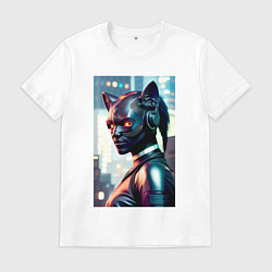 Футболка хлопковая мужская Чёрная пантера - нейросеть - киберпанк, цвет: белый