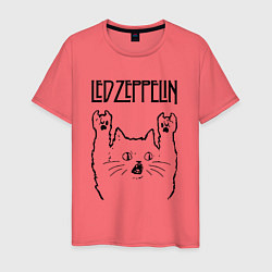 Футболка хлопковая мужская Led Zeppelin - rock cat, цвет: коралловый