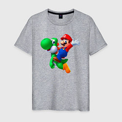 Футболка хлопковая мужская Марио на Йоши, цвет: меланж