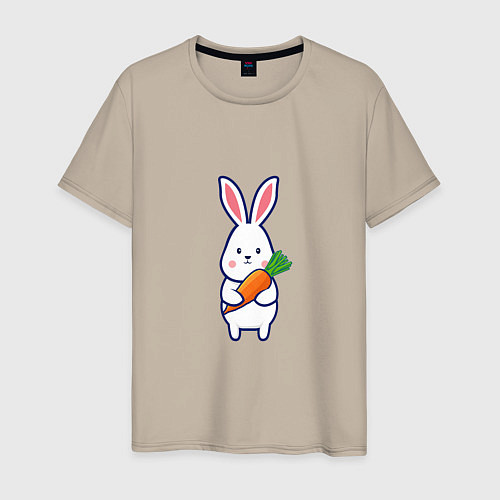 Мужская футболка Милый заяц с морковью / Миндальный – фото 1