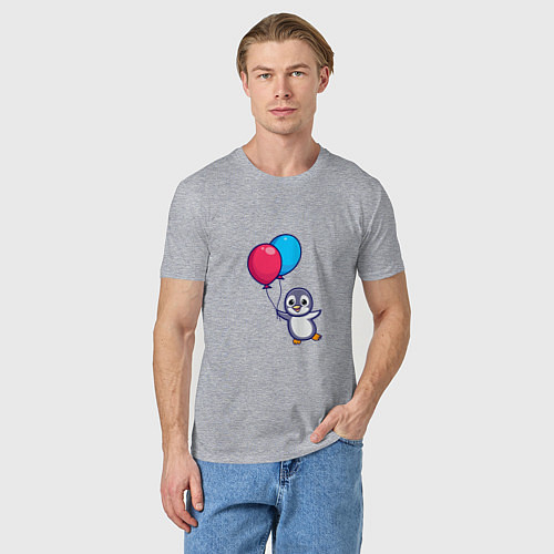 Мужская футболка Милый пингвин с воздушными шариками / Меланж – фото 3