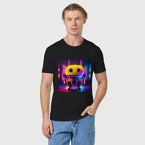 Мужская футболка Маленький неоновый робот / Черный – фото 3