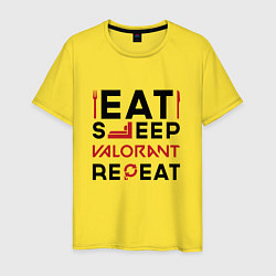 Футболка хлопковая мужская Надпись: eat sleep Valorant repeat, цвет: желтый