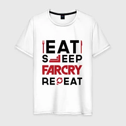 Футболка хлопковая мужская Надпись: eat sleep Far Cry repeat, цвет: белый