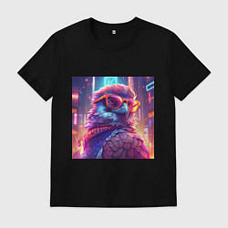 Футболка хлопковая мужская Сокол в неоновом свете, цвет: черный
