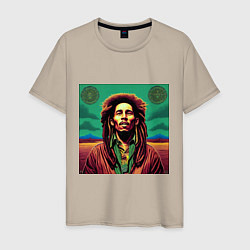 Футболка хлопковая мужская Digital Art Bob Marley in the field, цвет: миндальный