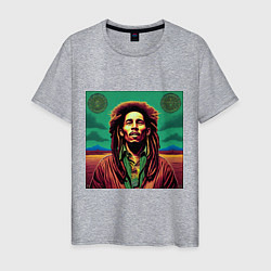 Футболка хлопковая мужская Digital Art Bob Marley in the field, цвет: меланж