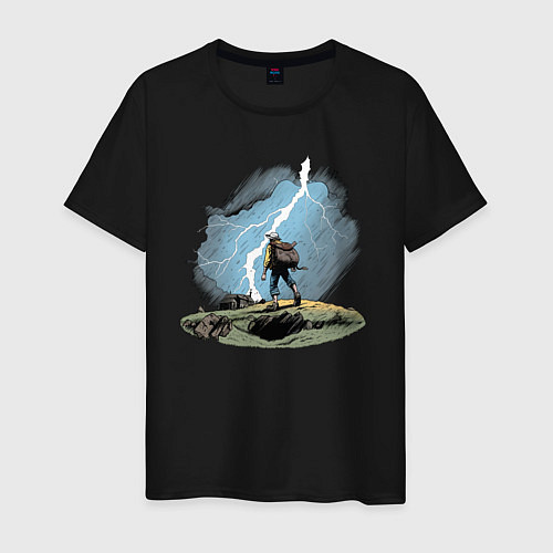 Мужская футболка Дурак на холме ловит молнию / Черный – фото 1