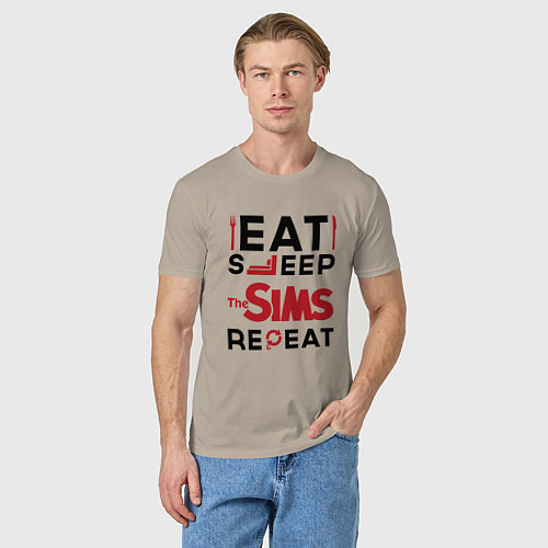 Мужская футболка Надпись: eat sleep The Sims repeat / Миндальный – фото 3