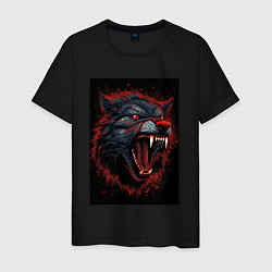 Футболка хлопковая мужская Агрессивный красный волк, цвет: черный