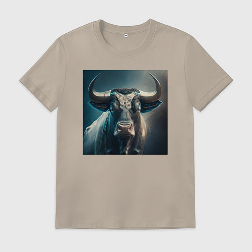 Мужская футболка Бык в стиле футуризм - нейросеть / Миндальный – фото 1