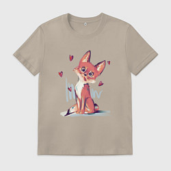 Футболка хлопковая мужская Лис кривляется, цвет: миндальный