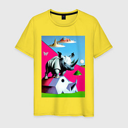 Футболка хлопковая мужская Прикольный носорог - поп-арт, цвет: желтый