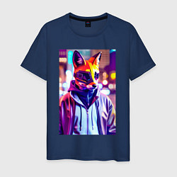 Футболка хлопковая мужская Cyber fox - neon - city, цвет: тёмно-синий